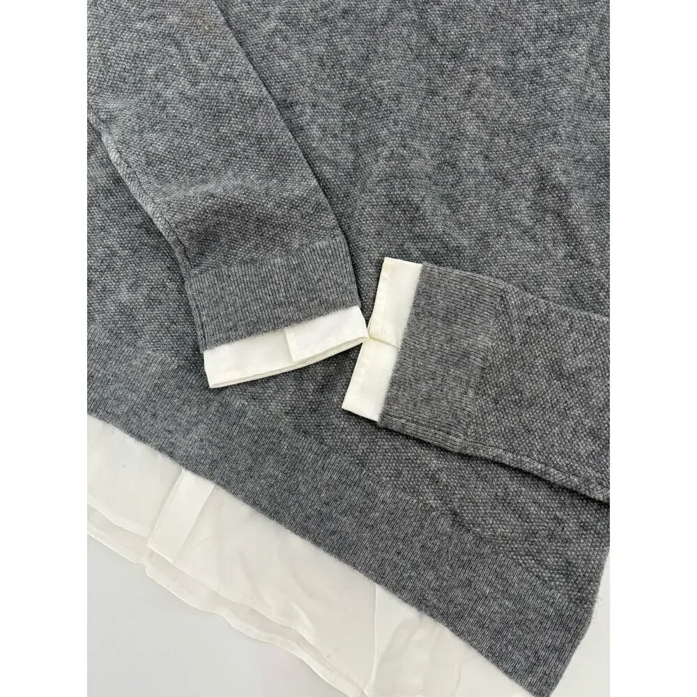 Joie Rika Sweater Womens Medium Gray White Wool Cashmere Collared Pullover Knit